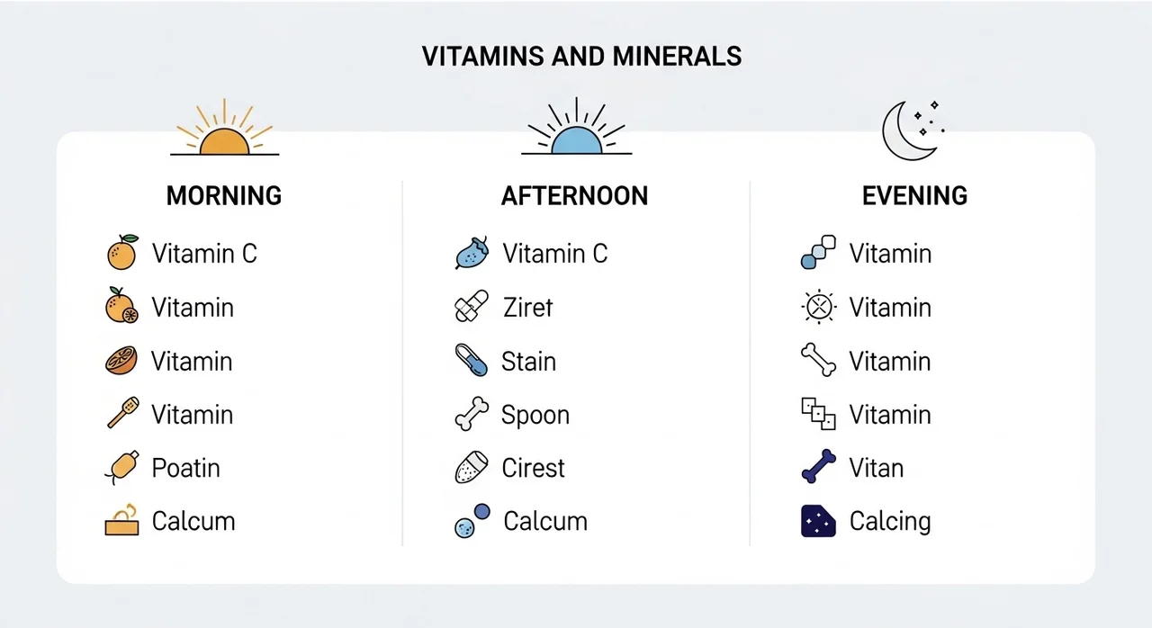 한눈에 보는 시간대별 영양제 권장 함량과 효과